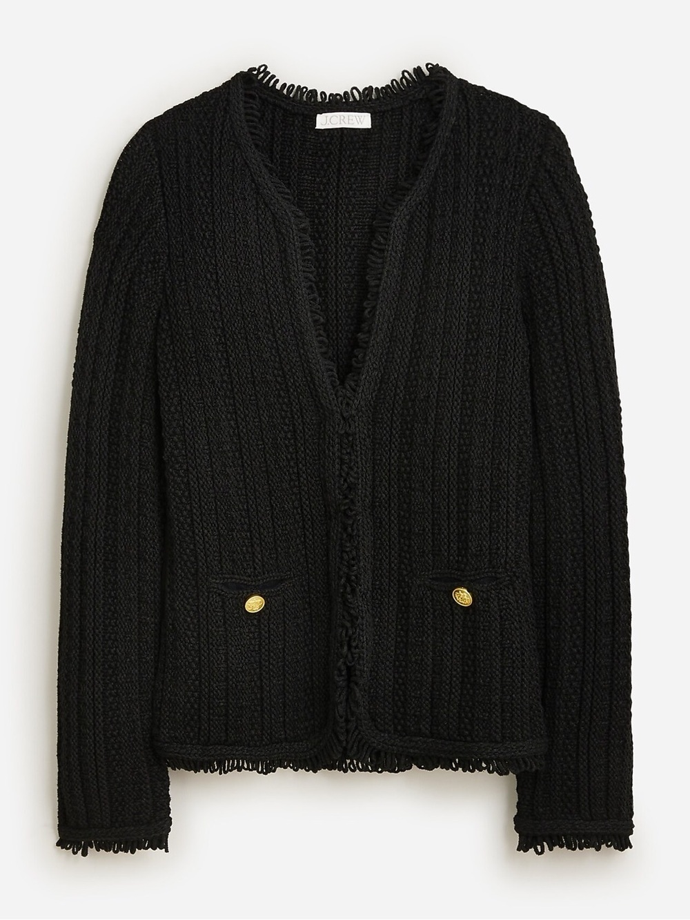 J. Crew Textured cable-knit lady jacket with fringe